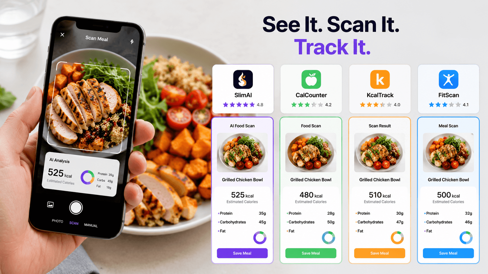 Five calorie counter apps compared for food scanning, macros, exercise, and daily progress